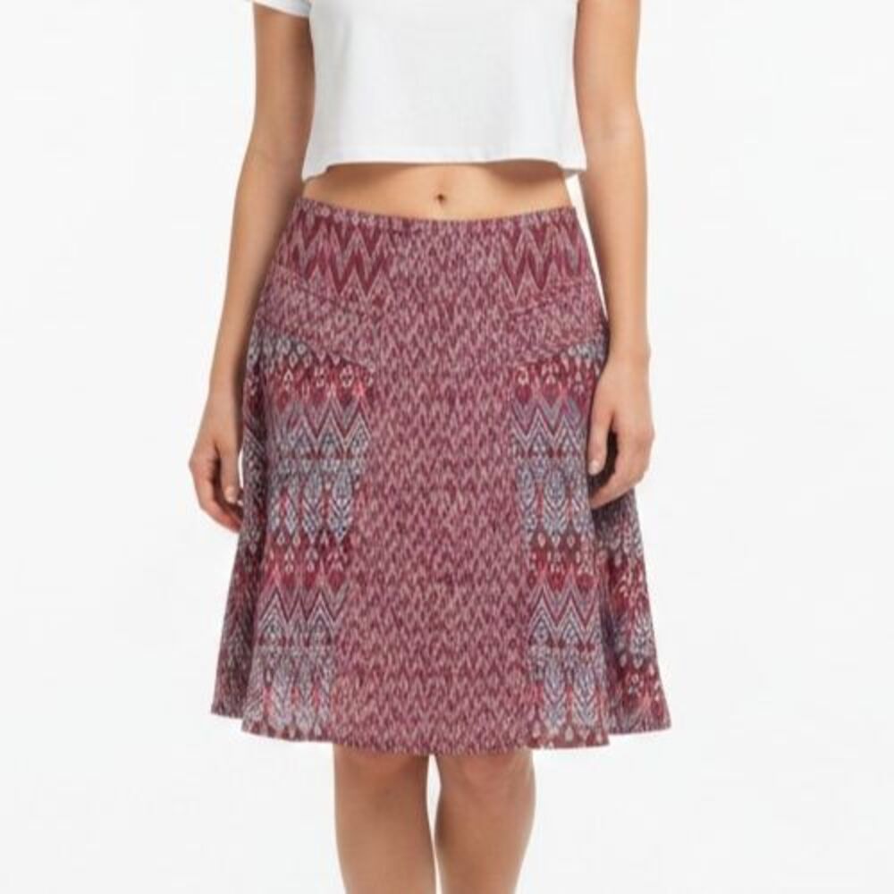 Prana Isadora Mini Skirt Women 6 A-Line Plum Purple Aztec Ikat Knee Length
